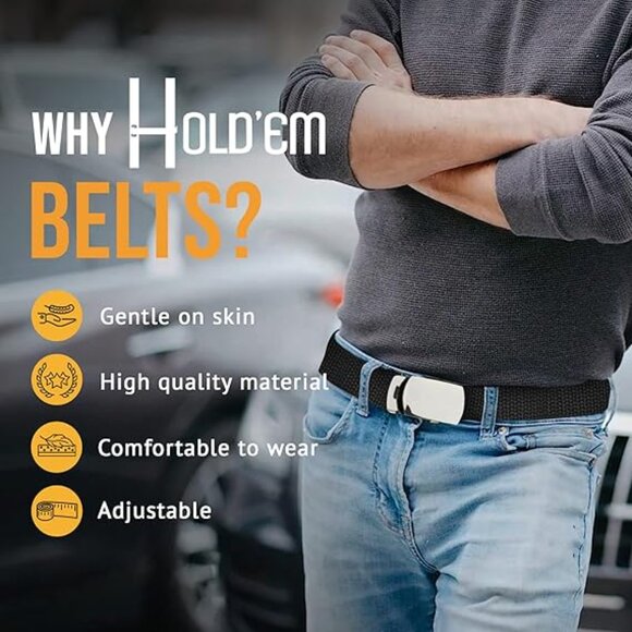 Hold’Em Mens Military Canvas Webbing Belts Slider Buckle Adjustable - Black - Picture 7 of 7